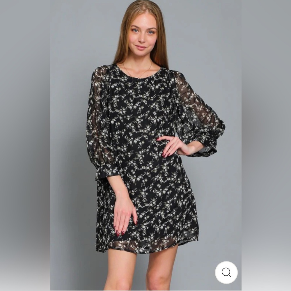 Floral Black Long Sleeve Dress